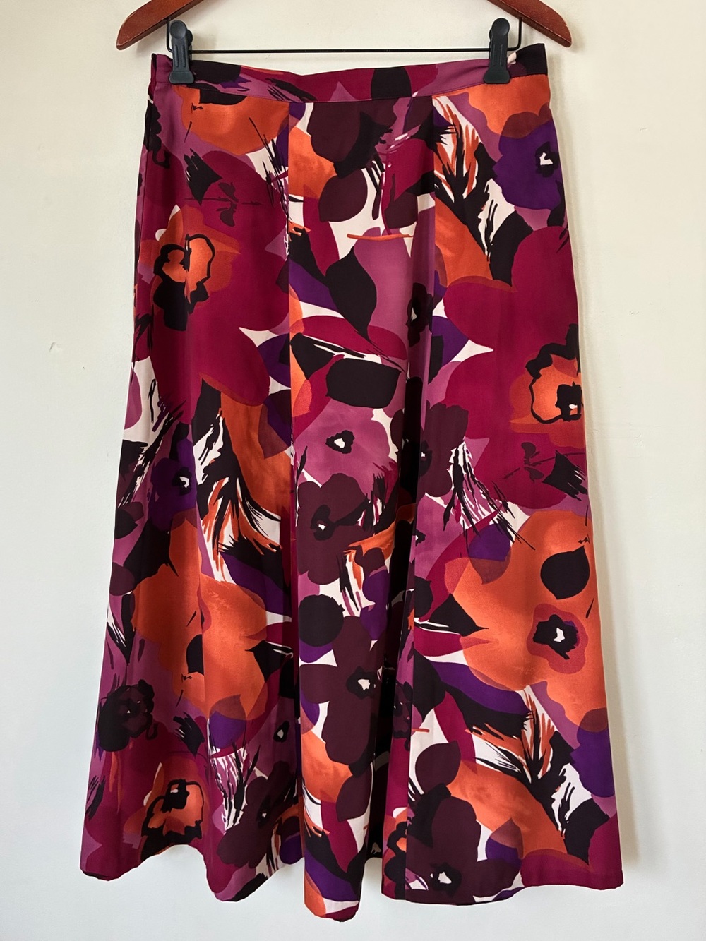 Southern Lady Floral VTG Midi Skirt Magenta Orange Purple Size 14 Elastic Waist